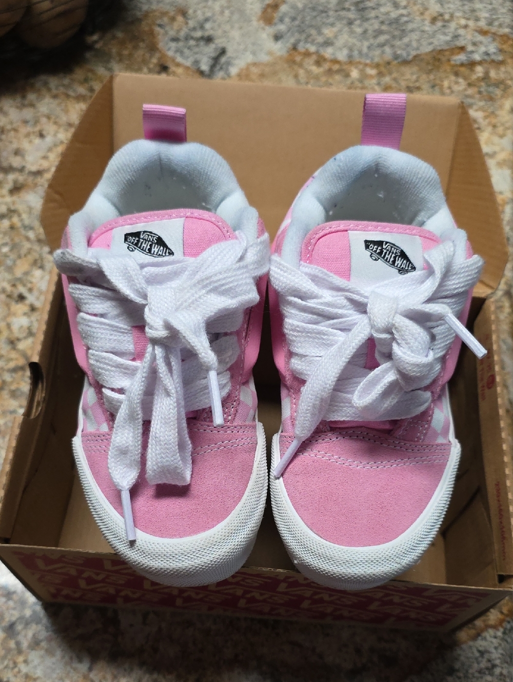 Vans Kids Pink and White Low Top Skate Sneakers